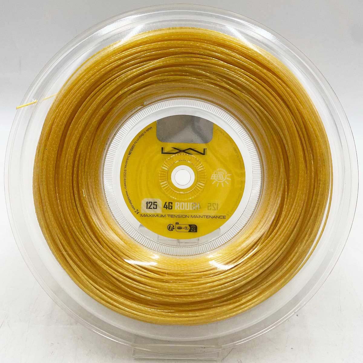 【中古・未使用品】LUXILON ルキシロン 硬式 テニス ストリング ガット 4G ROUGH 125 ラフ 200m ロール ゴールド WRZ990144 1.25mm拍卖