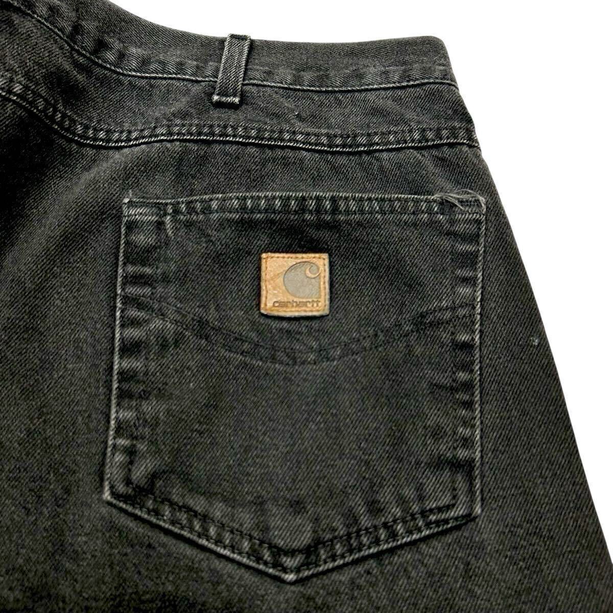 90s Carhartt ブラックデニム ワイド ワークパンツ W42 L36 ビッグサイズ 後染め サルファブラック ビンテージ カーハート 00s ペインター拍卖