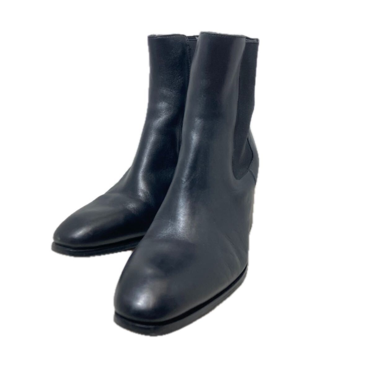 ローランド ヒールブーツ CHRISTIAN ROLAND サイドゴア ブーツ ヒール 27cm 黒 レザー ブラック拍卖