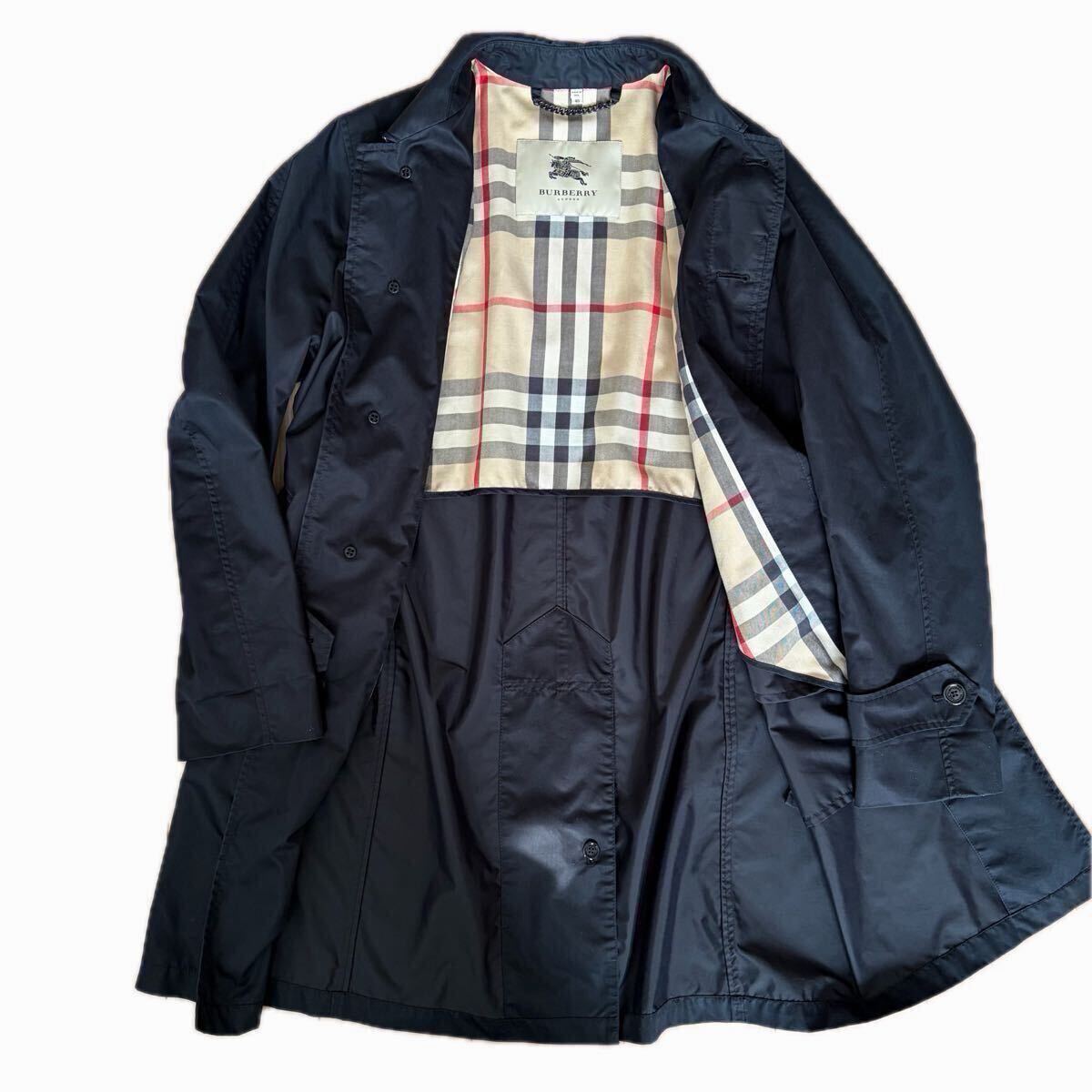 美品 BURBERRY バーバリー ロンドン コート ネイビー バルマカーンコート USA製 ステンカラー ヴィンテージ チェック 拍卖