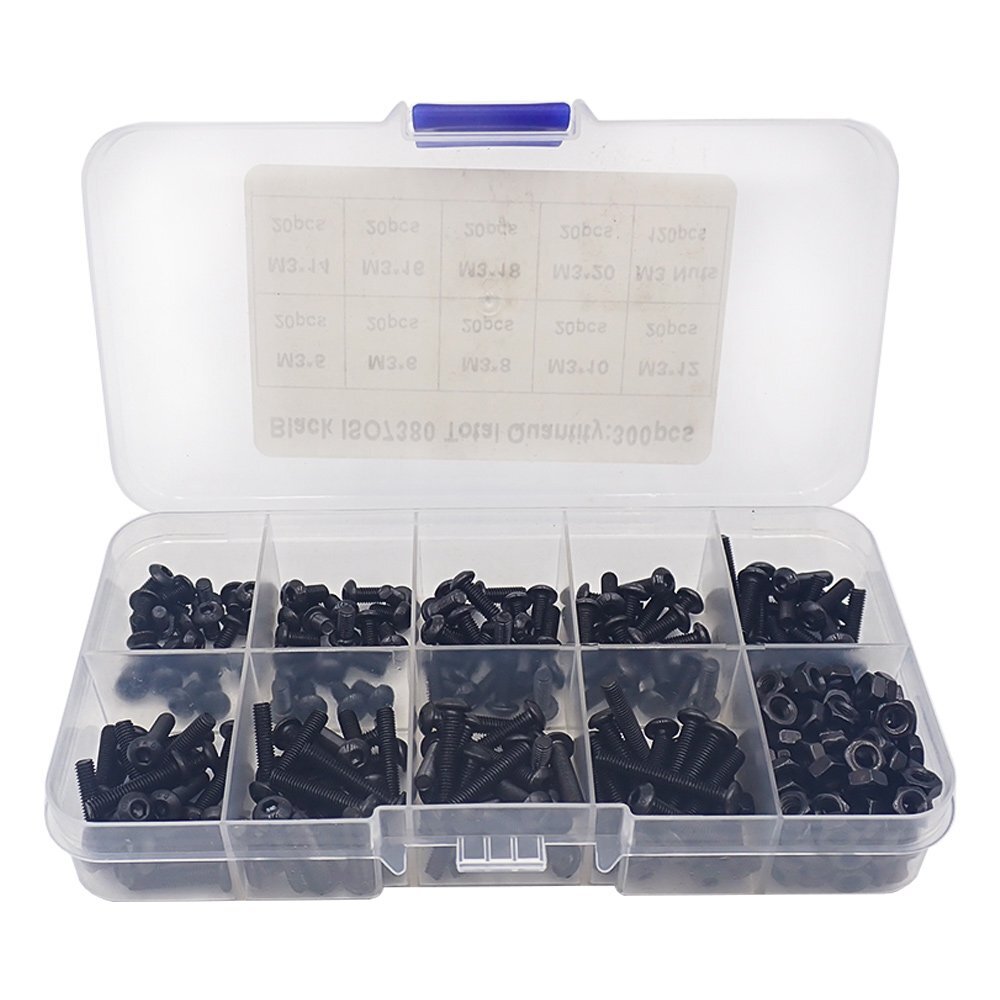 六角 穴付き ボルト ナット 300個セット M3 5mm 6mm 8mm 10mm 12mm 14mm 16mm 18mm 20mm 炭素鋼 DIY 工具 金具 ねじ ブラック 黒 送料無料拍卖