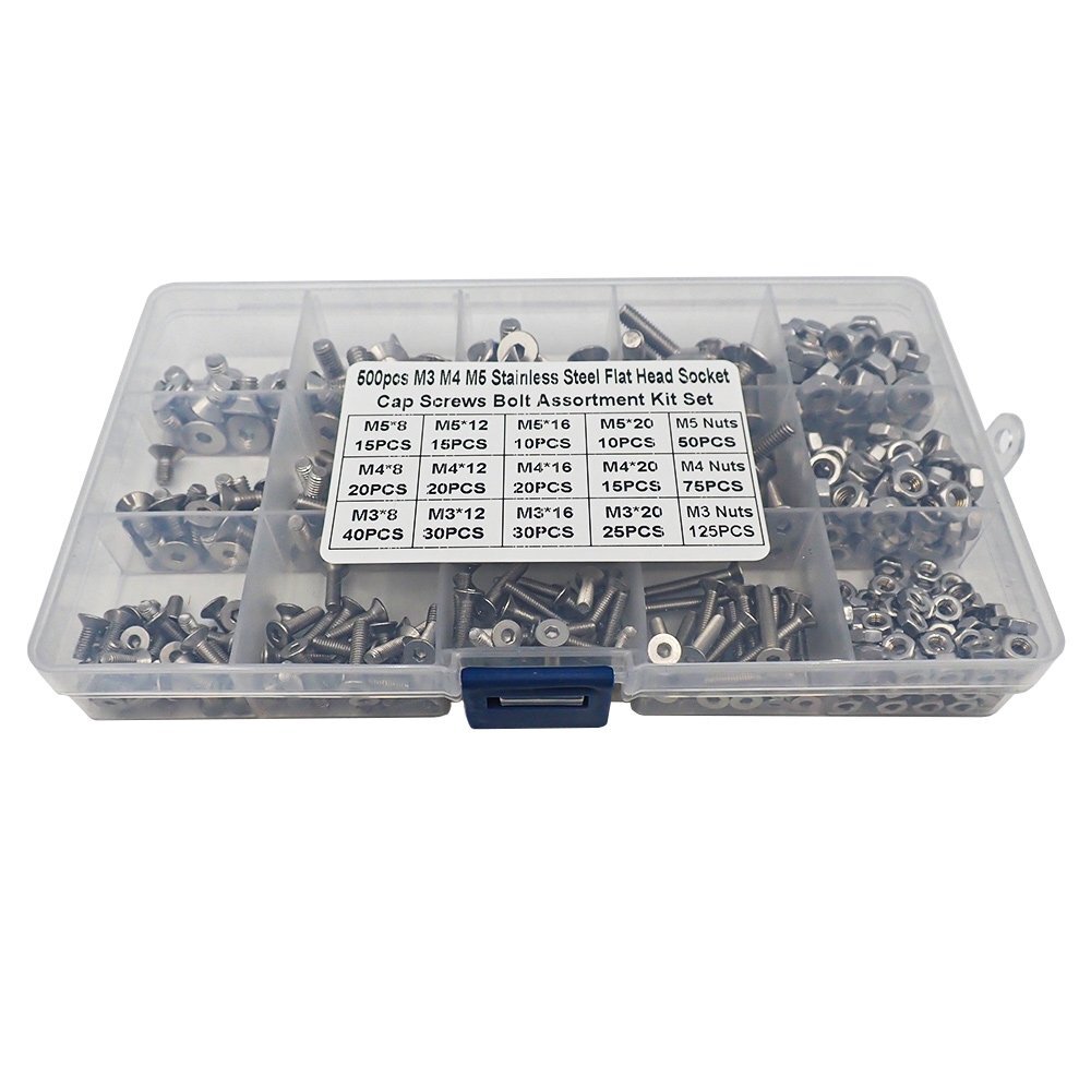 六角穴付き ボルト ナット 500本 セット M3 M4 M5 8mm 12mm 16mm 20mm ステンレス 500本入り 収納ケース付 DIY ねじ ボルト 工具 送料無料拍卖