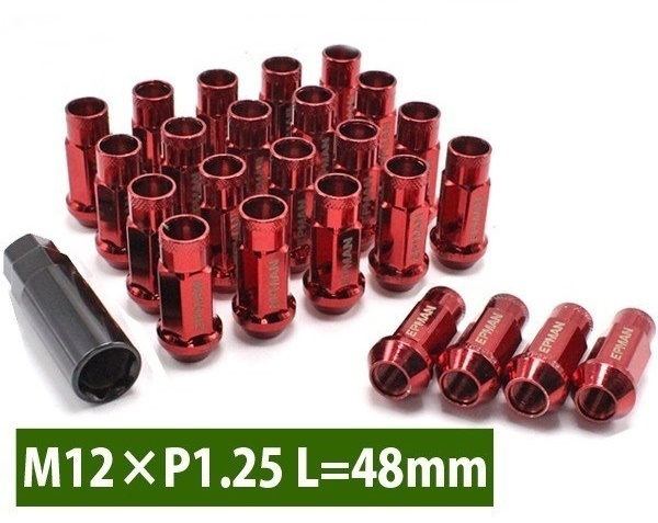NV350 キャラバン M12×P1.25 24個 6穴用 スチール製 レッド スチールナット ラグナット ロング ホイールナット JDM 送料無料拍卖