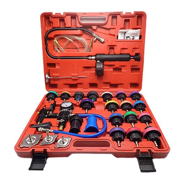 ラジエーター プレッシャーテスト リークテスター 28点セット メンテナンス 特殊工具 漏れ検知器 汎用 ツール 専用ケース付拍卖
