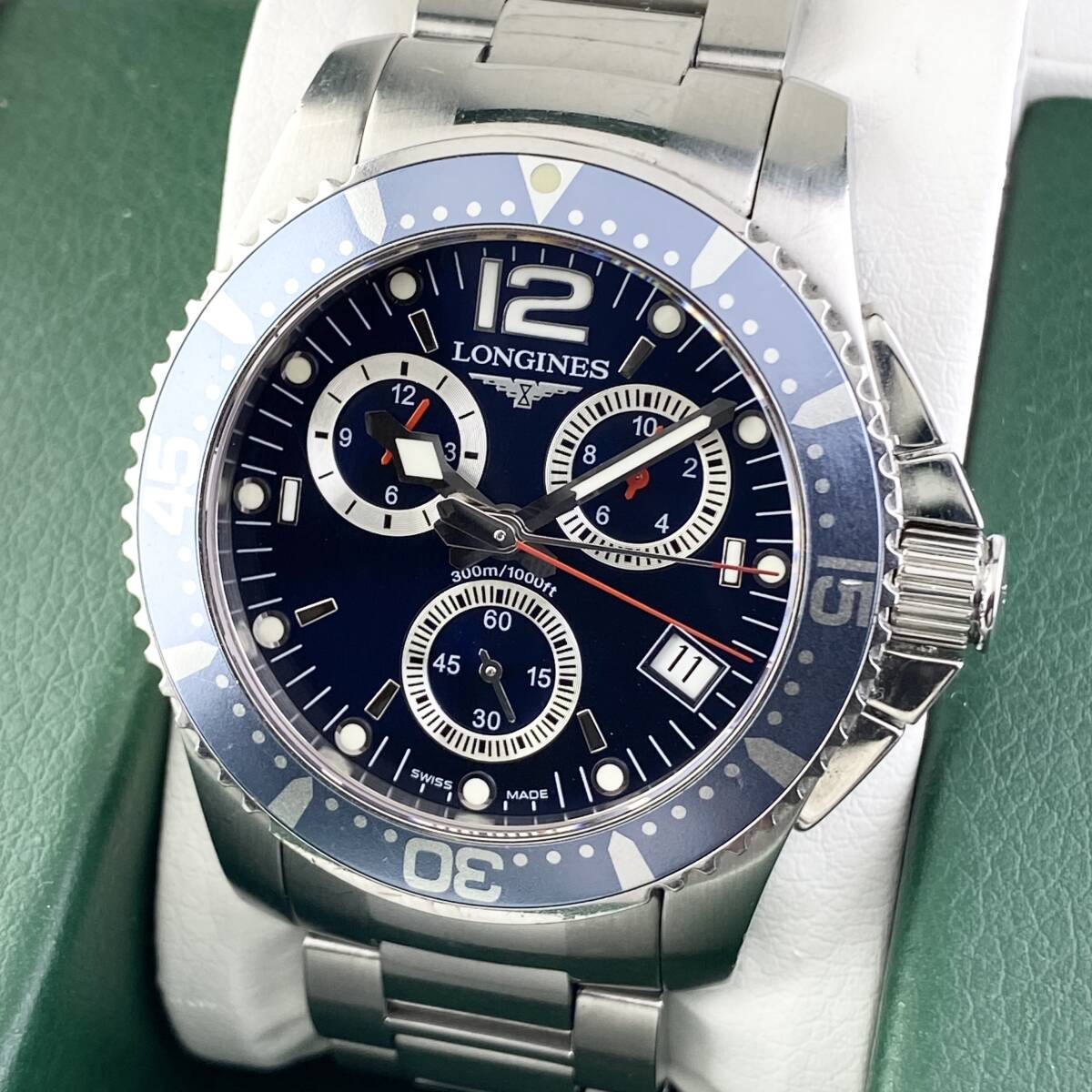 【1円〜】LONGINES ロンジン 腕時計 メンズ L3.643.4 HYDRO CONQUEST ハイドロ コンクエスト ブラック文字盤 クロノグラフ デイト 可動品拍卖