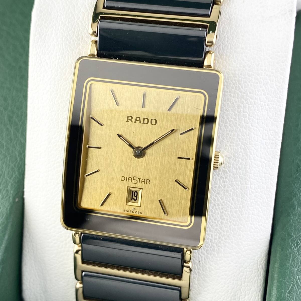 【1円〜】RADO ラドー 腕時計 メンズ DIASTAR ダイアスター 160.0243.3N セラミック ゴールド文字盤 スクエア デイト 正規品拍卖