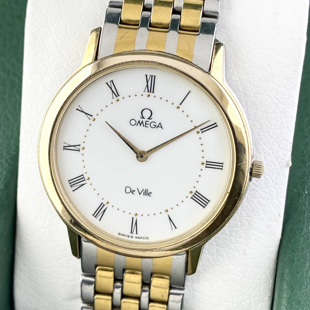 【1円〜】OMEGA オメガ 腕時計 メンズ DE VILE デビル ホワイト文字盤 ローマン ゴールド ラウンドフェイス 正規品拍卖