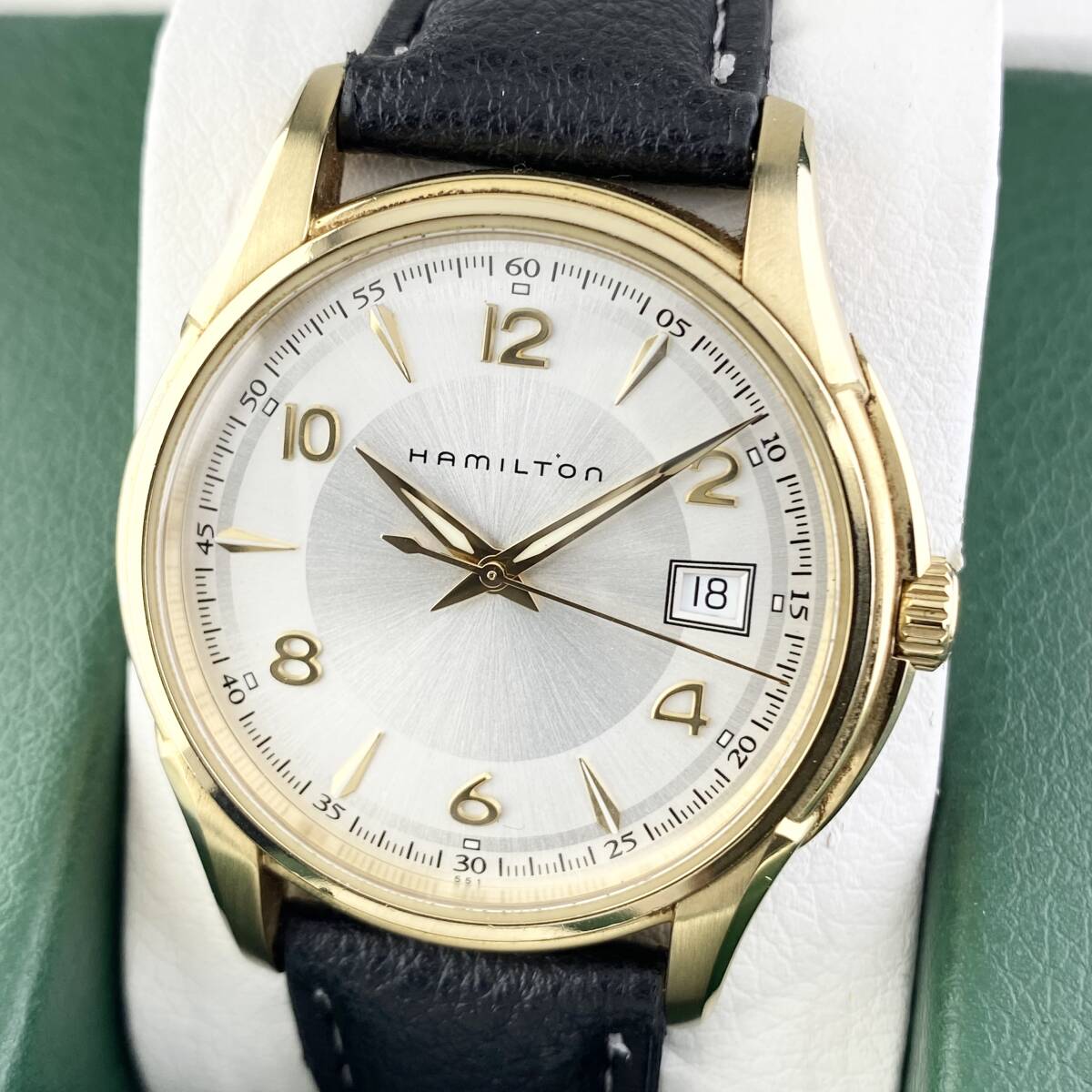 【1円〜】HAMILTON ハミルトン 腕時計 メンズ ジャズマスター H324310 シルバー文字盤 ゴールド ラウンドフェイス デイト 可動品拍卖