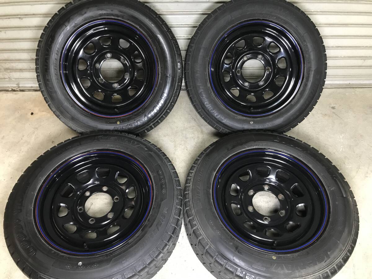 ハイエース【215/60R16】22年製グッドイヤー スタッドレスタイヤ【16×7J+25 PCD139.7 6H】DAYTONAブラックホイール 4本拍卖