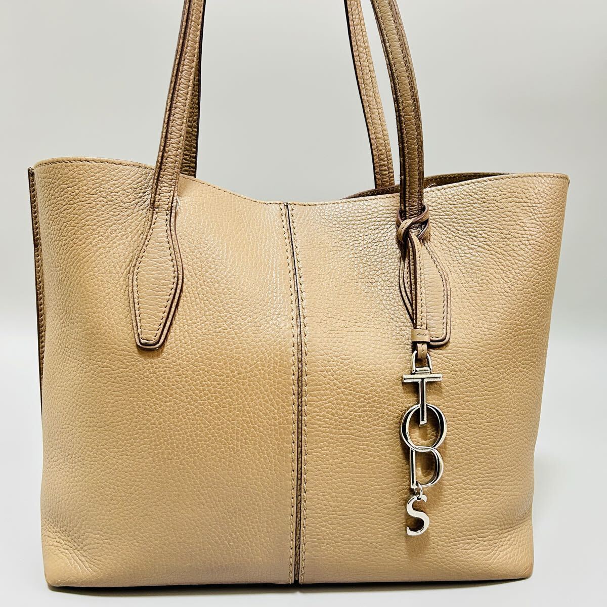 1円 TOD'S トッズ ジョイ JOY レザー トートバッグ 肩掛けA4 シルバー金具 レディース ベージュ正規品本物拍卖