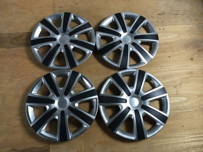 ホイールカバー 汎用品 (シルバー&ブラック) スポークタイプ 13インチ 4枚セット 1ヶ月保証付き ホイールキャップ 即納 送料無料 沖縄不可拍卖