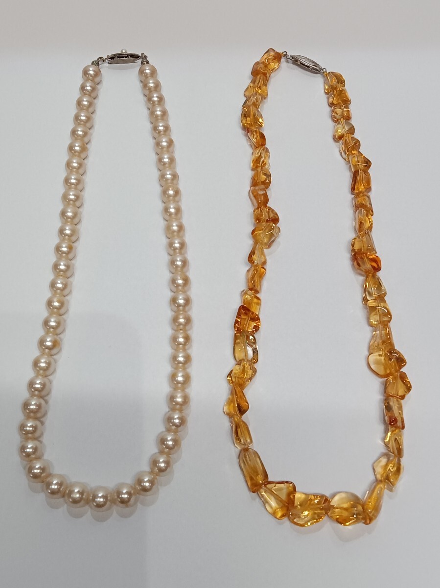 ネックレス2点 人工パール ビーズ オレンジ カラーストーン ネックレス アクセサリー used拍卖