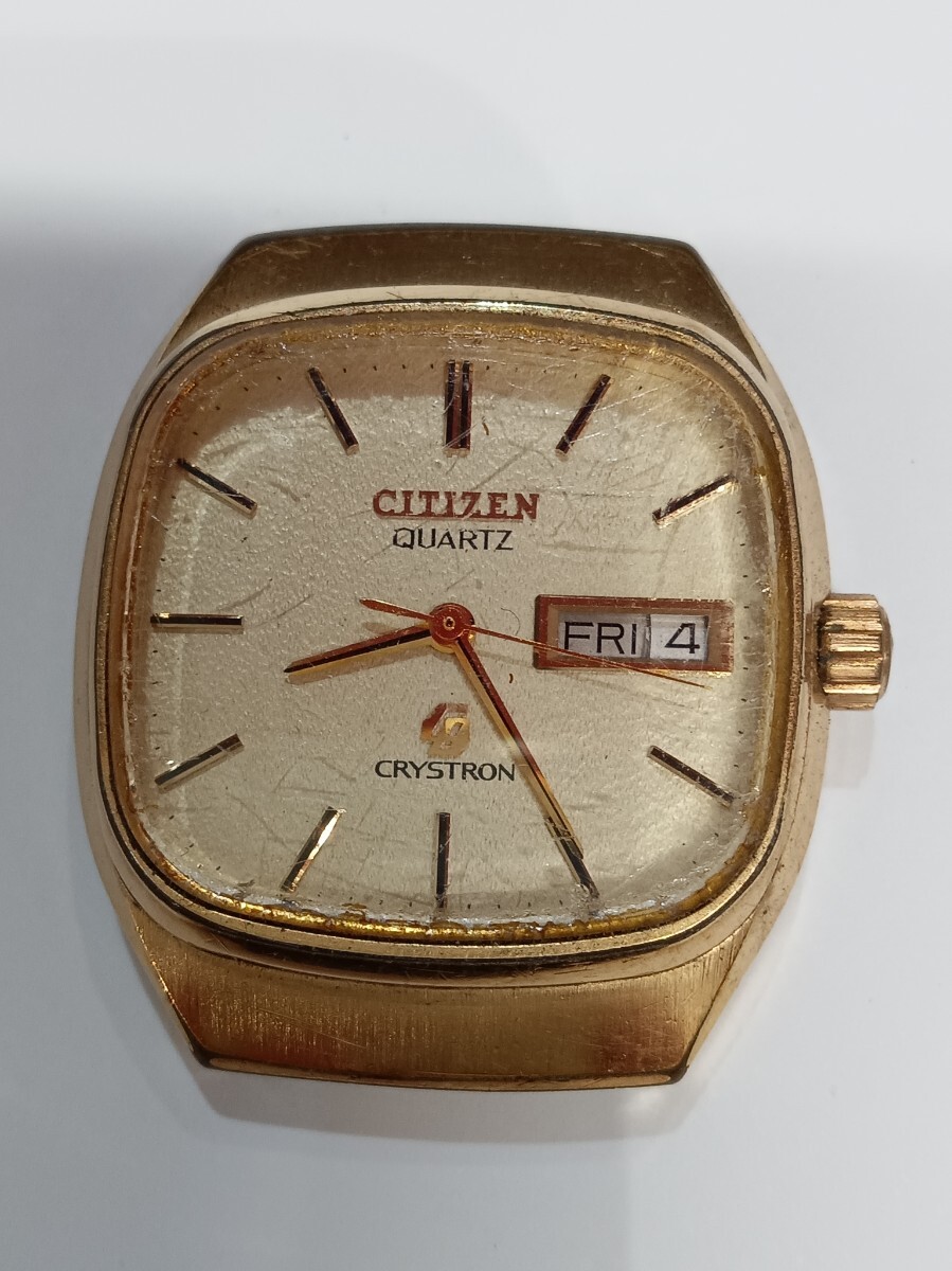 CITIZEN CRYSTRON メンズ腕時計 フェイスのみ クォーツ デイデイト 4-860772 シチズン クリストロン 電池切れ 動作未確認拍卖