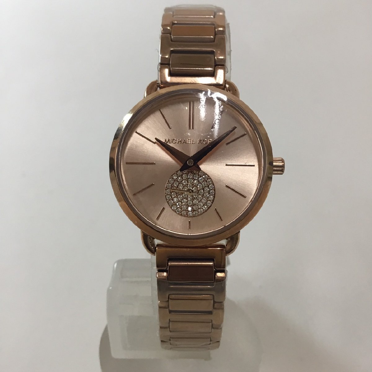 <美品>MICHAEL KORS マイケルコース PORTIA ポーシャ MK3839 スモセコ スワロフスキー ローズゴールド レディース クォーツ 腕時計拍卖