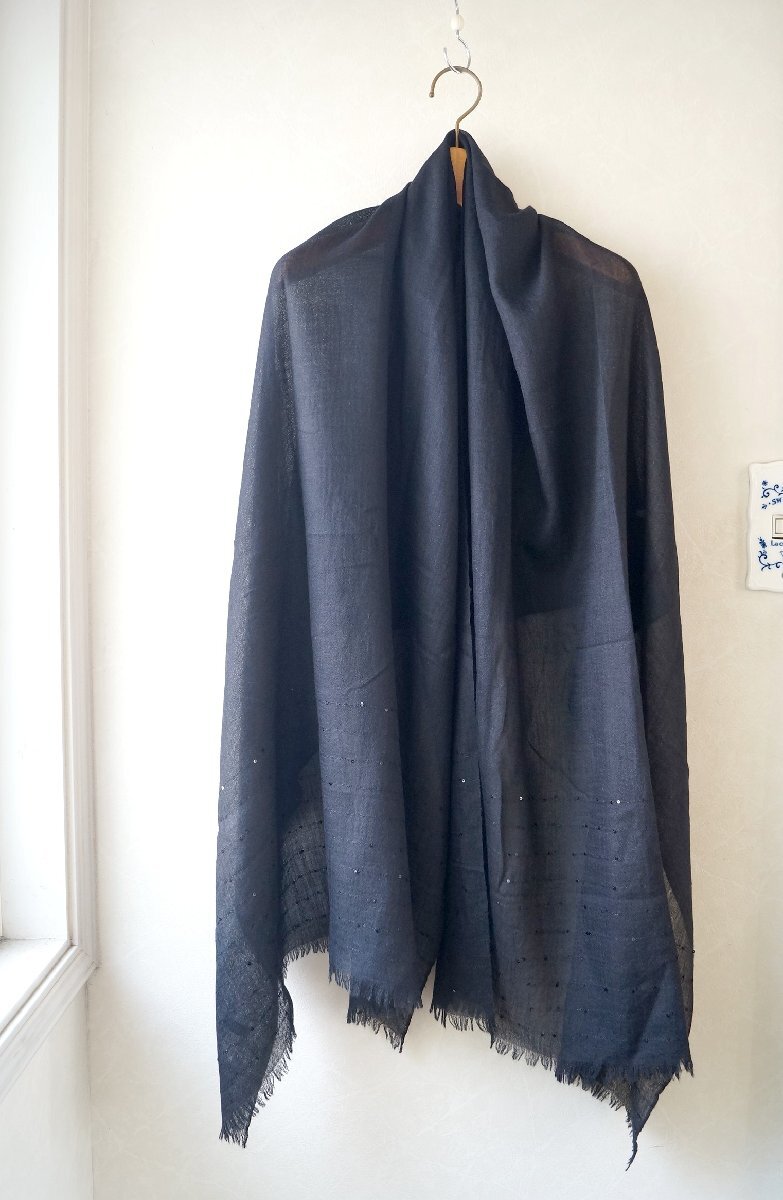 ★送料無料!theory /セオリー*スパンコール装飾 上質 カシミヤ×シルク ストール スカーフ/ 黒*古着のgplus広島 2511t1 拍卖