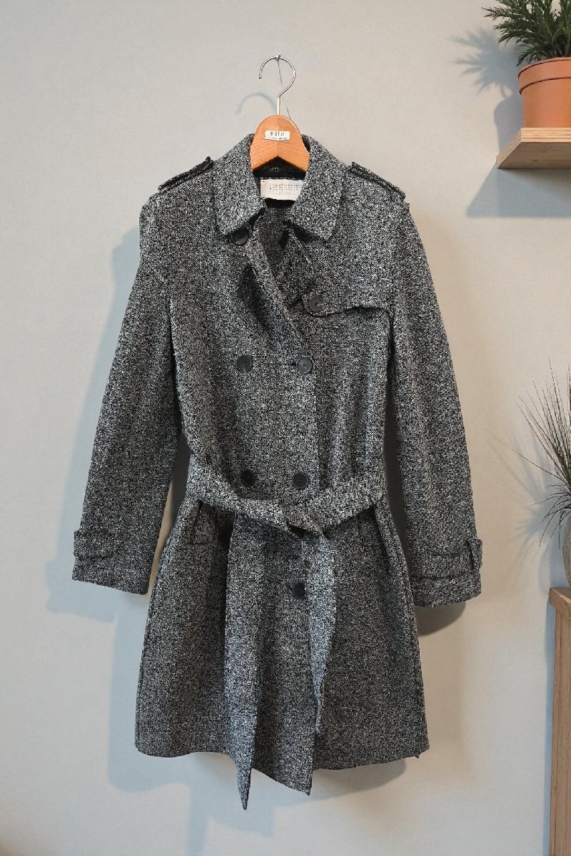 ★Harris Wharf London/ハリス ワーフ ロンドン *ダブルブレスト ツイードロングコート/size:42* 古着のgplus広島 2511r2拍卖