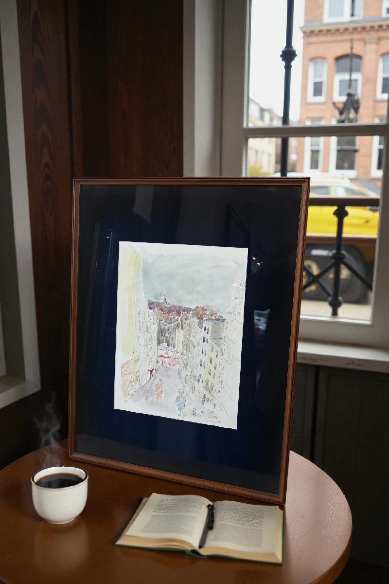 ○坂野豊 水彩画作品 モンマルトル 1980年 額 お洒落なヨーロッパの絵 モダン アート 古道具のgplus広島 2511i拍卖