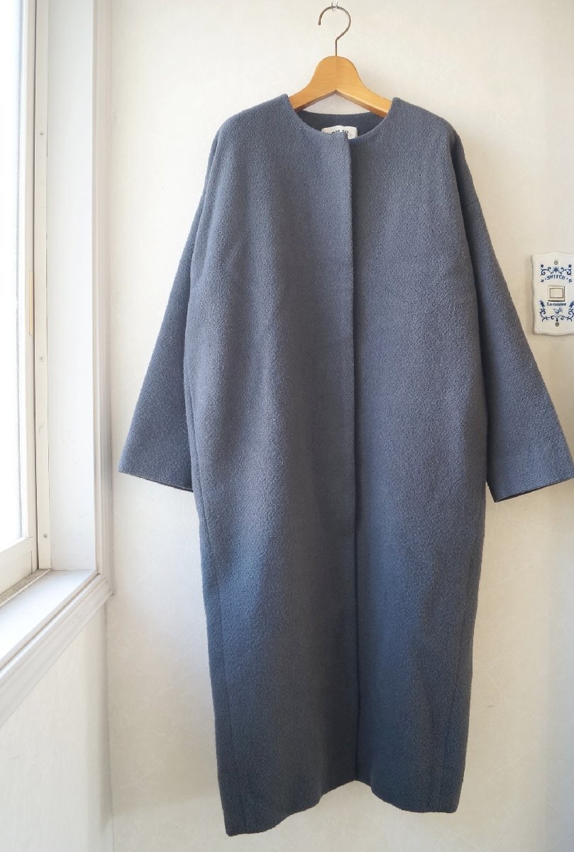 ★evam eva / エヴァムエヴァ *アンゴラ起毛ノーカラーコート グレー 1/定価\71,500* 古着のgplus広島2511t1拍卖