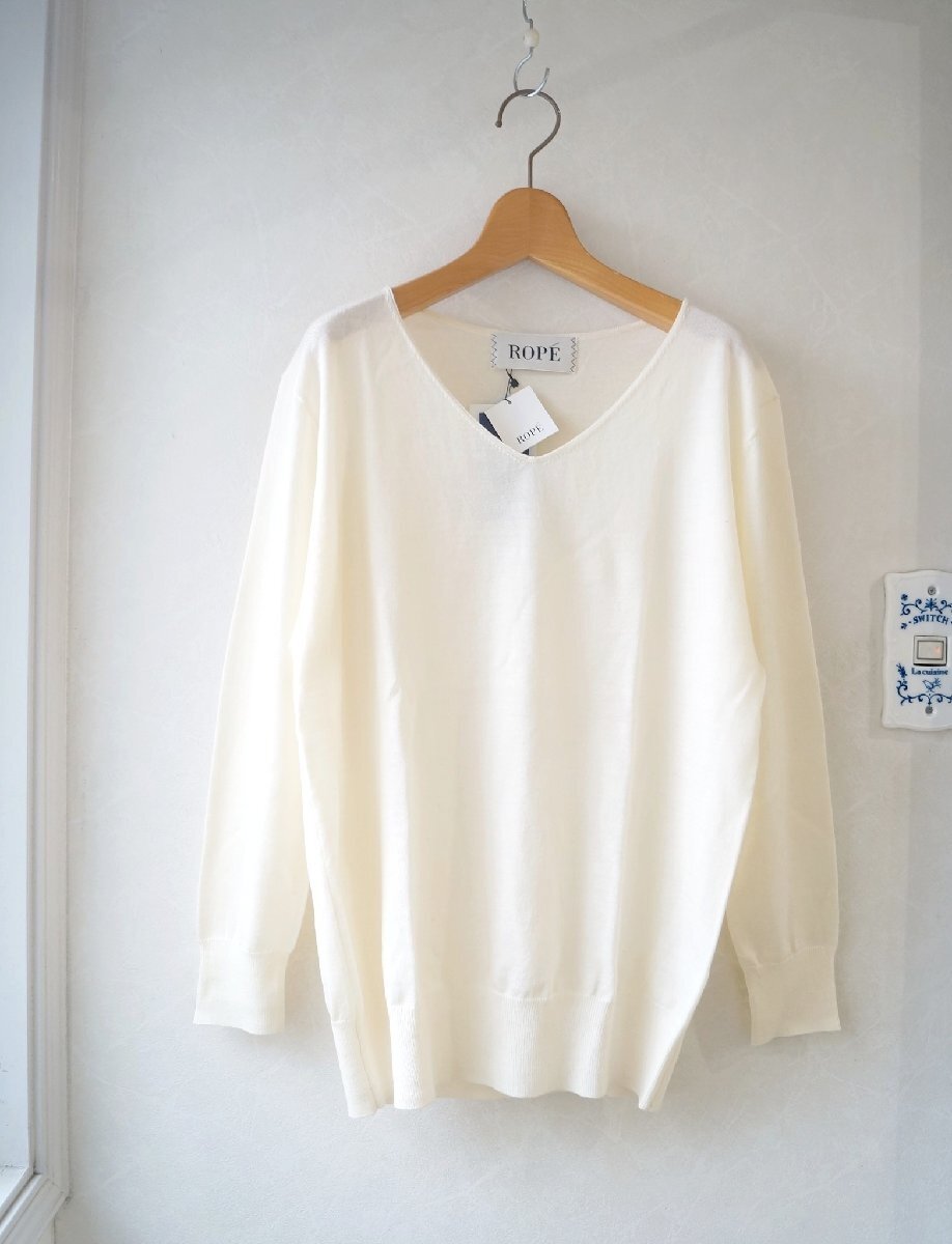 ★送料無料!! 未使用タグ付 ROPE ロペ *薄手ニット ウォッシャブルウールトップス オフホワイト M*古着のgplus広島 2511t1拍卖