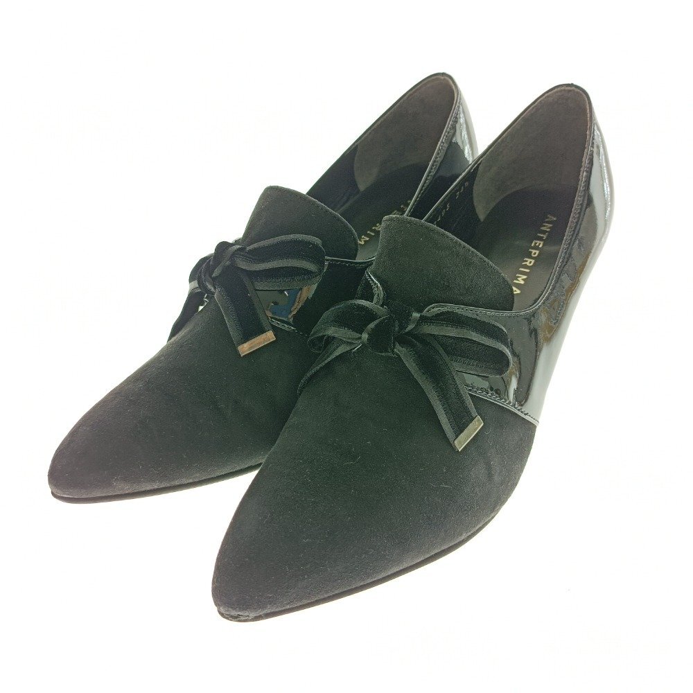 ANTEPRIMA アンテプリマ ショートブーツ リボン ブラック 革 24.5cm レディース ブランド カジュアル ファッション シューズ 中古拍卖