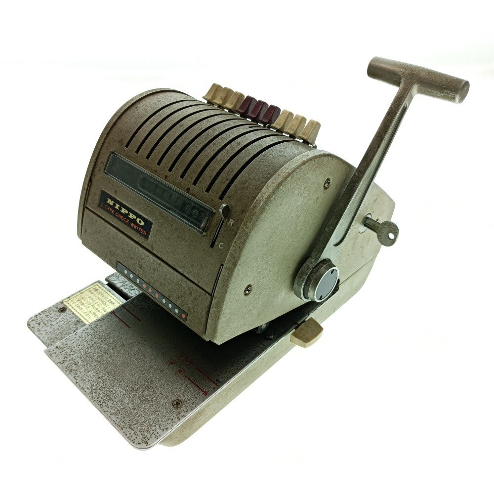 NIPPO ニッポー CHECK WRITER チェックライター MODEL LD 9桁 レバー式 昭和 レトロ アンティーク インテリア 小物 ジャンク 中古拍卖