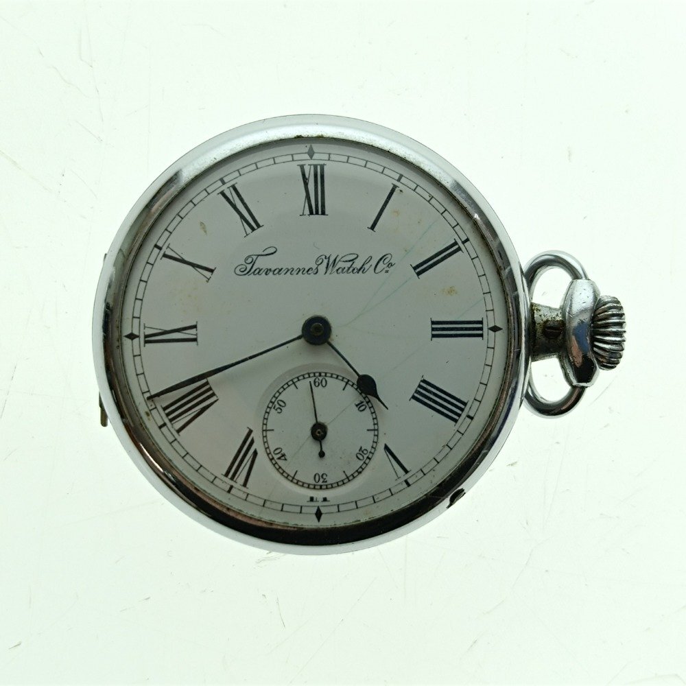 希少 TAVANNES WATCH Co タバン 懐中時計 手巻 ローマン 白文字盤 スモセコ シルバー レトロ アンティークウォッチ ジャンク 中古拍卖