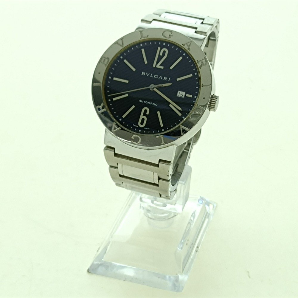 稼働 BVLGARI ブルガリ 腕時計 BB 42 SS AUTO O 3058 自動巻 デイト ブラック文字盤 42mm シルバー メンズ ブランド ウォッチ 中古拍卖