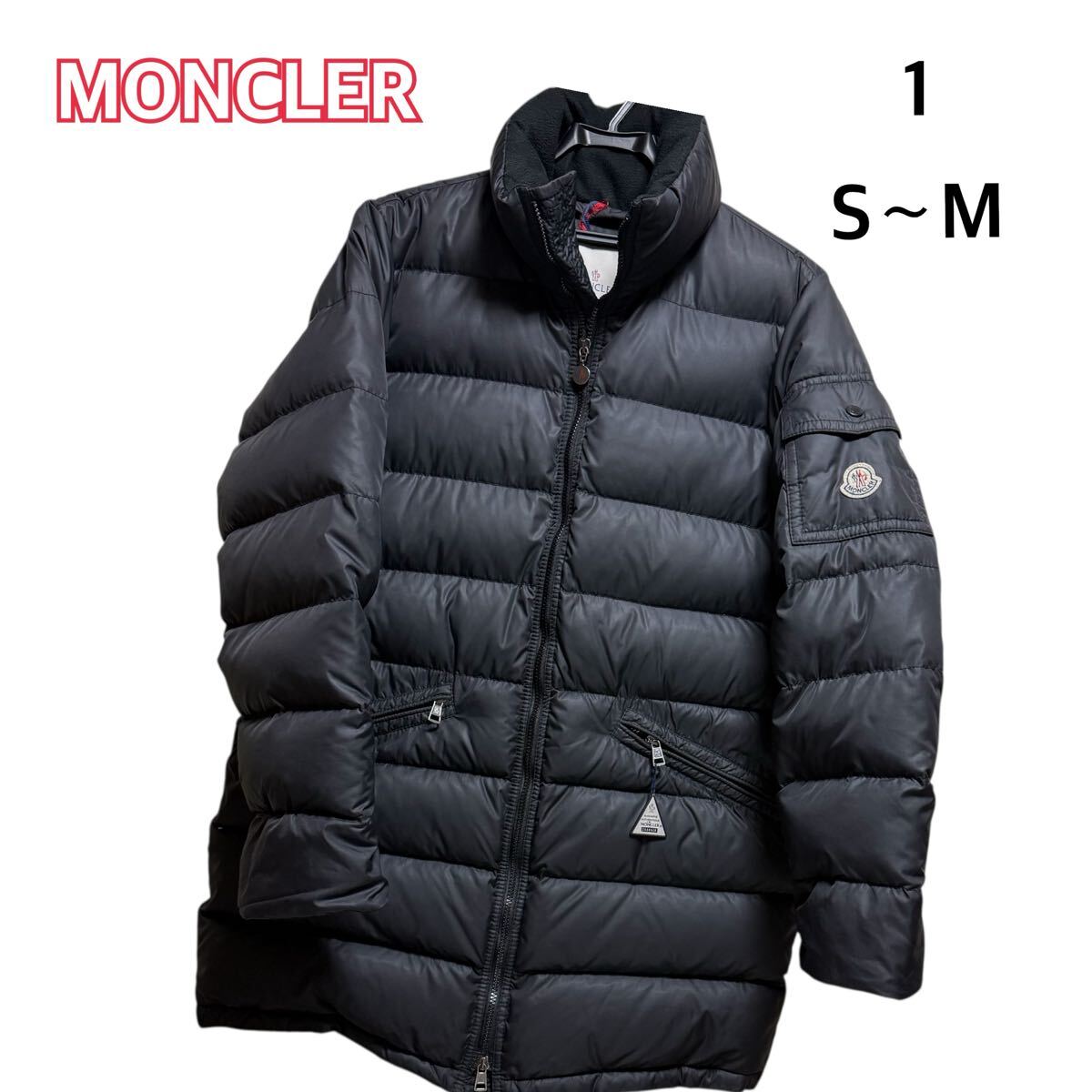 1円〜 極美品 MONCLER モンクレール ブラック ダウンジャケット M相当 メンズ レディース ダウンコート ロゴワッペン 黒 鑑定済み拍卖