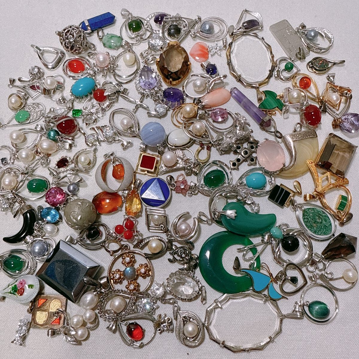 ED シルバー ペンダント アクセサリー 127点 約240g まとめ 全て silver 925 STERLING 刻印有 ネックレス ペンダント パール 天然石 銀製拍卖