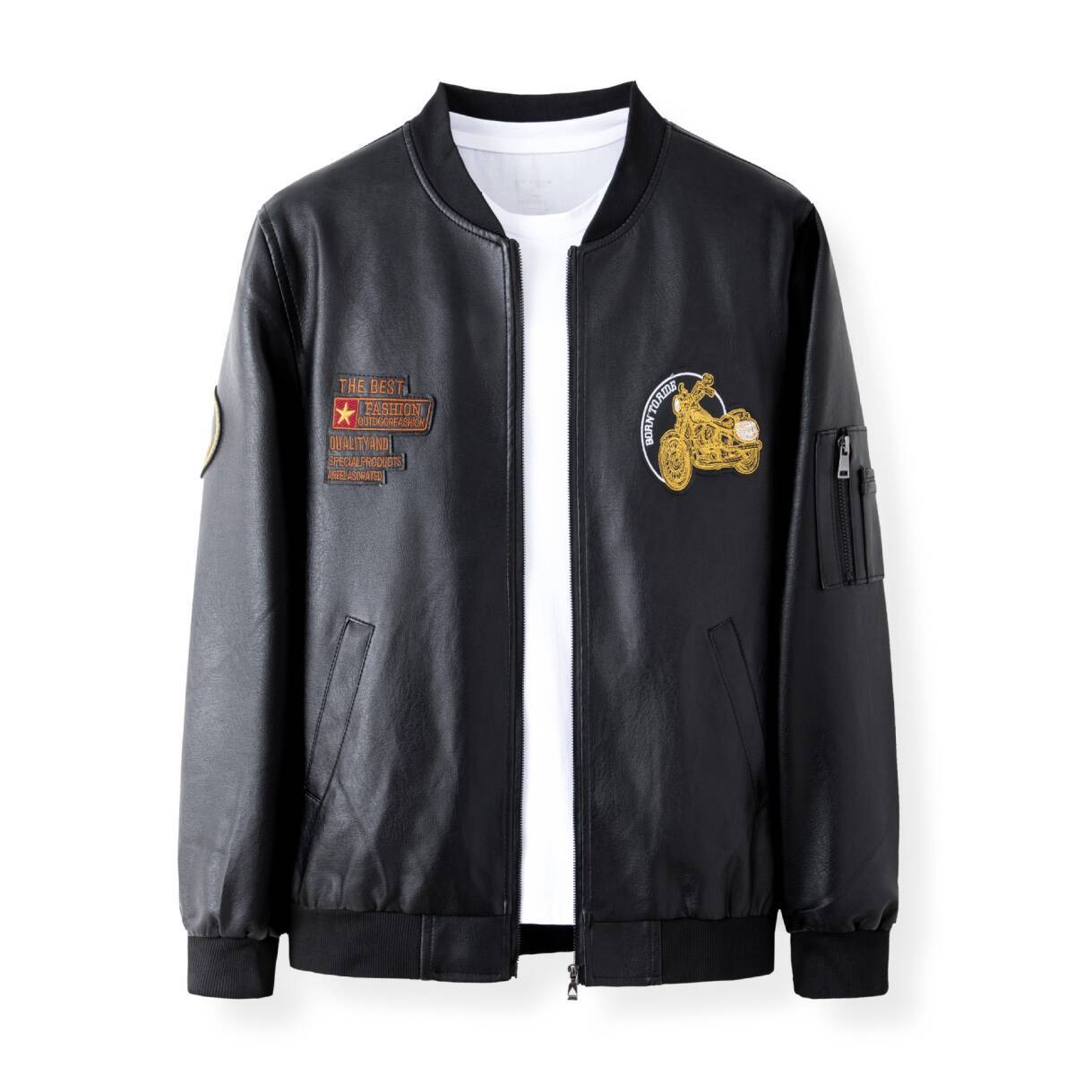 人気品レザージャケット ライダース メンズスタジャン 刺繍 モーター 新品 革ジ ャン キルティング 紳士 ブルゾン アメカジ 黒/XL拍卖