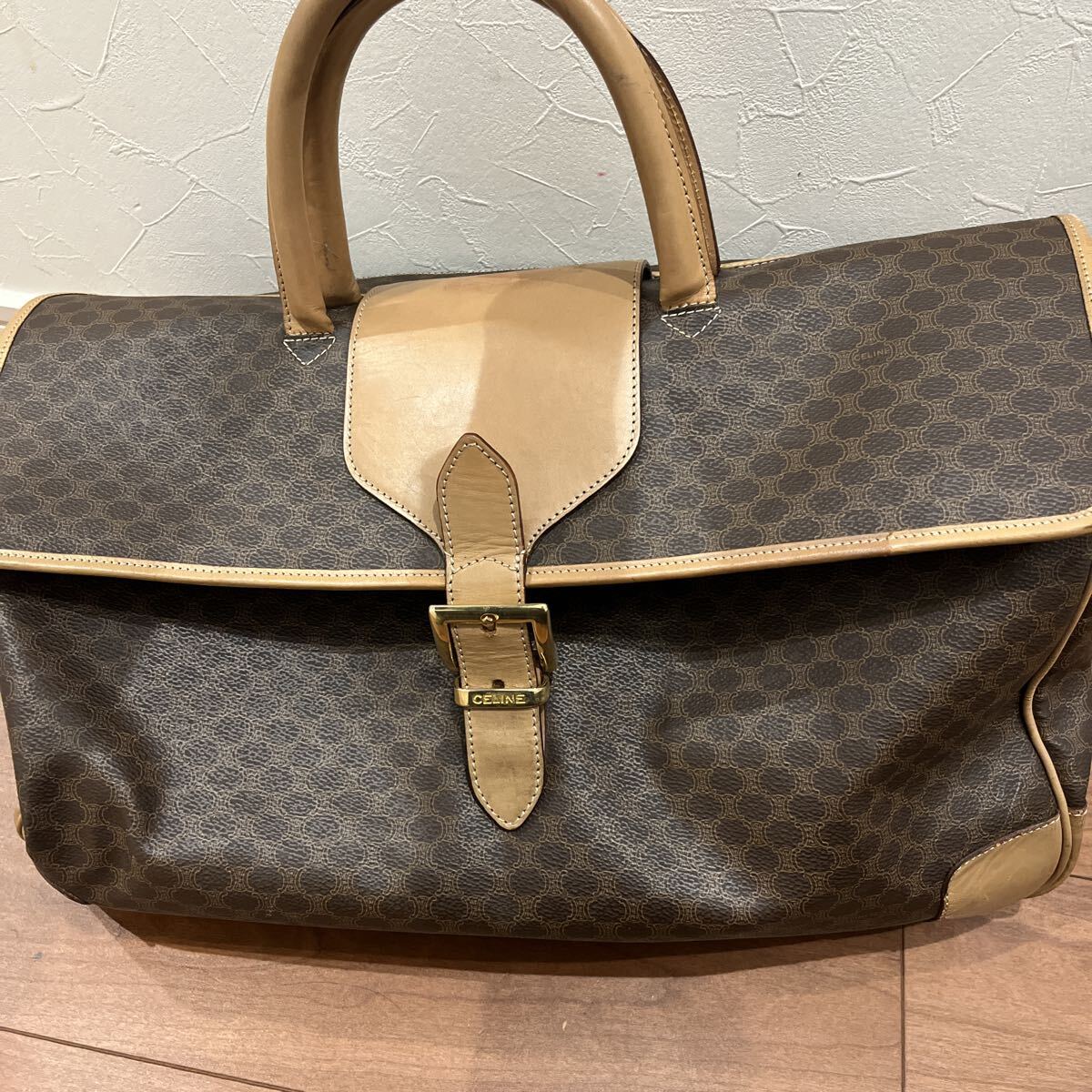 CELINE セリーヌ マカダム柄 ボストンバッグ レザー ブラウン ヴィンテージ レトロ拍卖