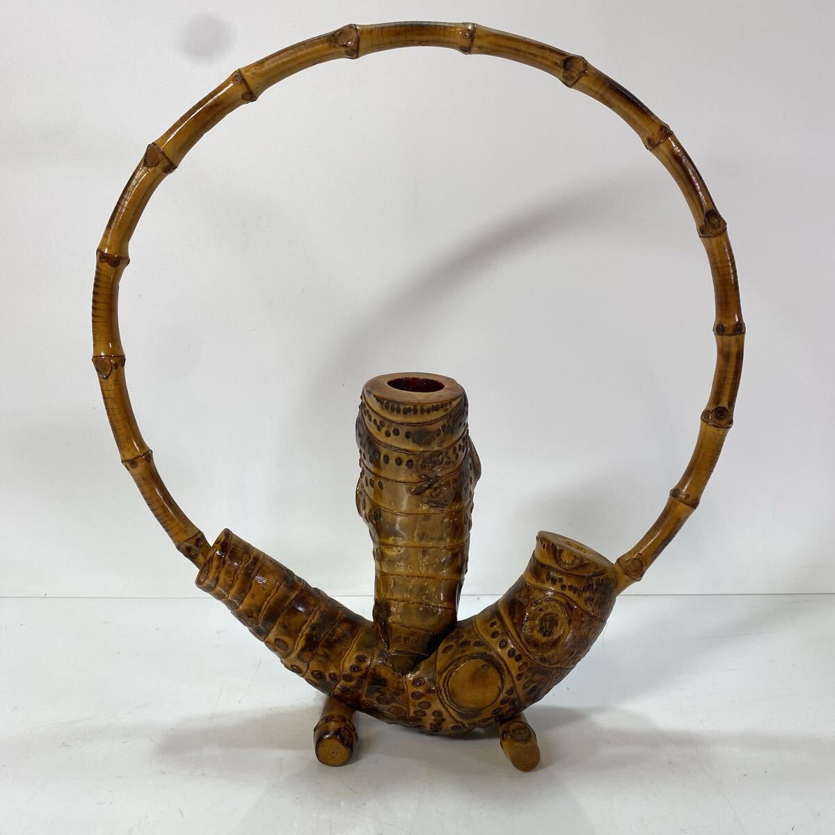 竹細工 花器 花入 一輪挿し 花入れ 生花 華道具 竹の根 竹製 花瓶 置物 インテリア 飾拍卖