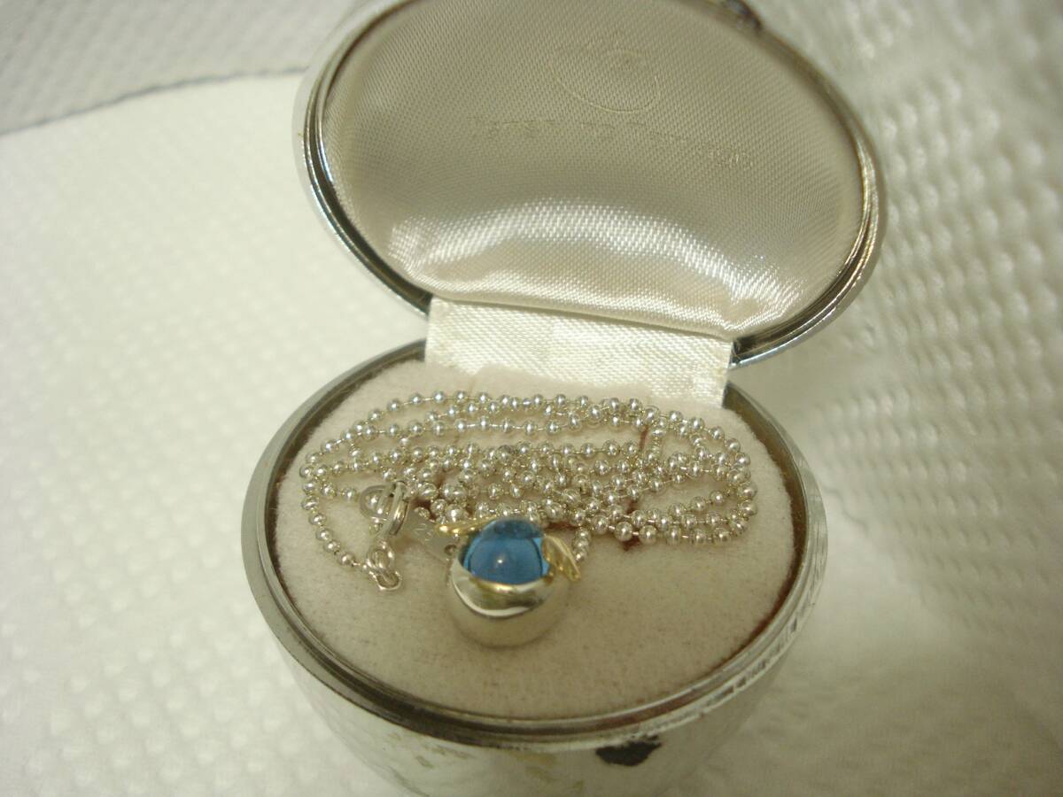 ☆ 天使の卵☆ シルバー925 ネックレス☆ ブルー ぷっくり石 ペンダント拍卖