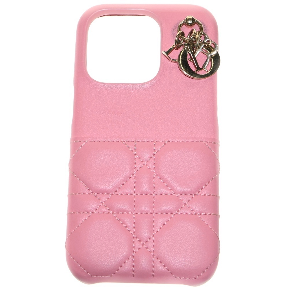 Christian Dior クリスチャンディオール カナージュ レザー アイフォンケース iPhone 14 ピンク拍卖