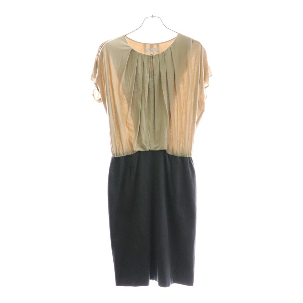 自由区 ジユウク 切り替えコットンワンピース ベージュ×チャコールグレー拍卖