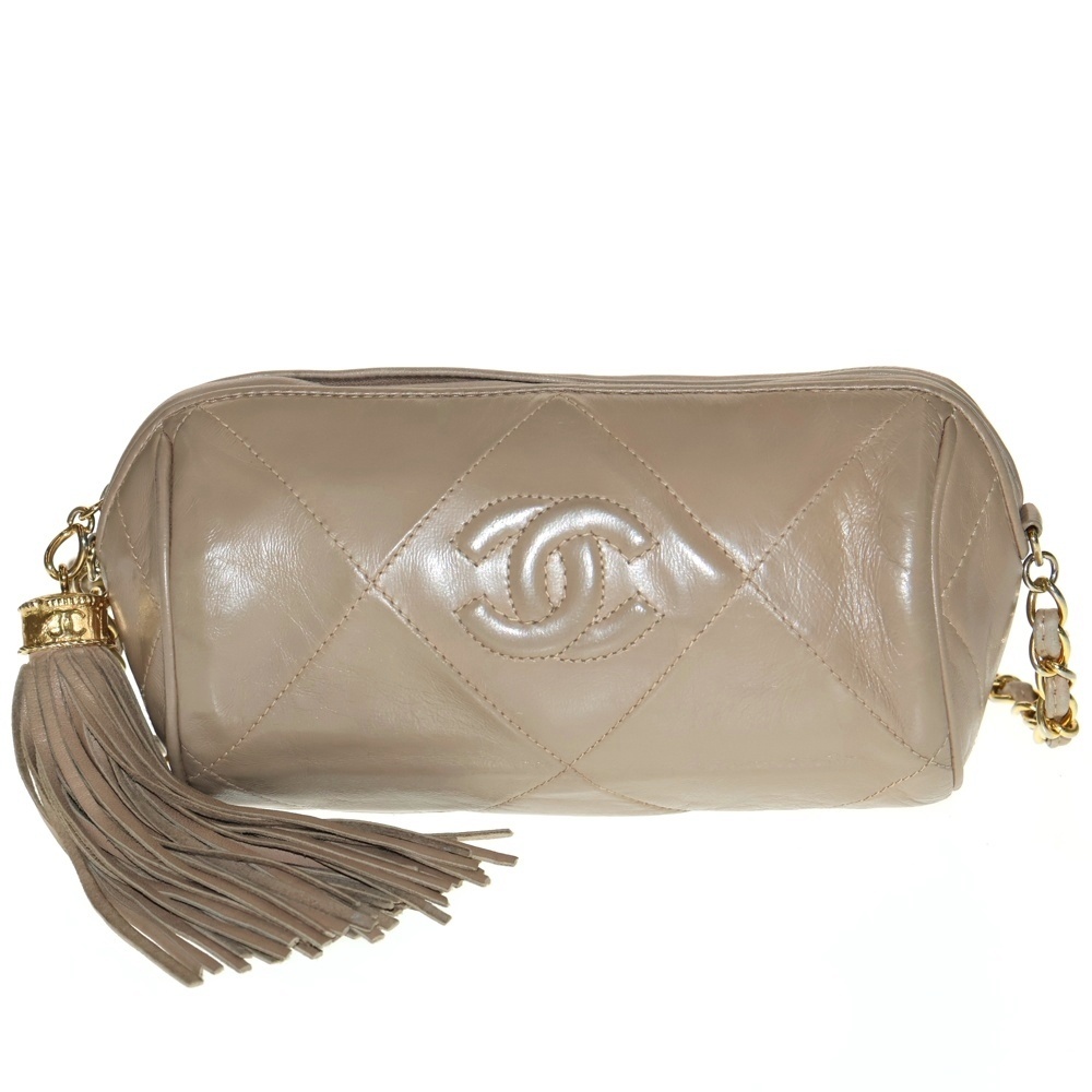 CHANEL シャネル ココマーク フリンジ ショルダーバッグ ベージュ ラムスキン ゴールド金具拍卖