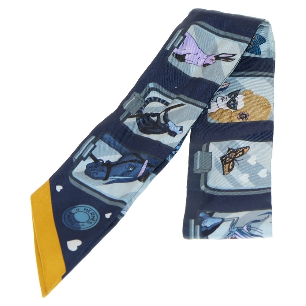 HERMES エルメス ツイリー HERMES STORY エルメスストーリー 総柄プリント シルクスカーフ ネイビー拍卖