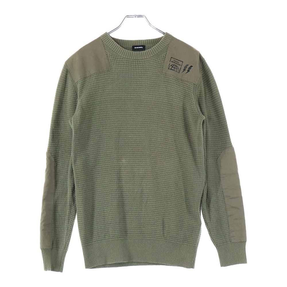 DIESEL ディーゼル サーマル パッチワーク クルーネック長袖Tシャツ カットソー カーキ拍卖