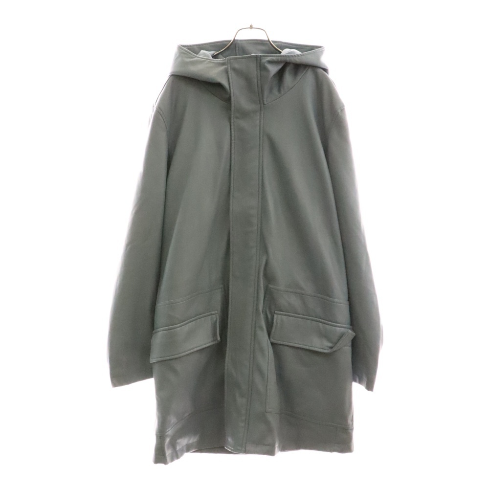 noID フード付きコート レザージャケット ライトブルー ブラック金具 合成皮革拍卖