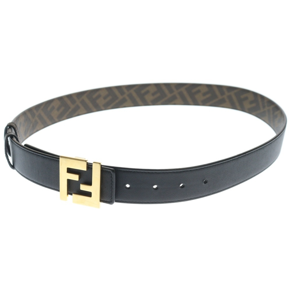 FENDI フェンディ ズッカ柄 レザー リバーシブル ベルト ブラウン/ブラック/ゴールド 7C0424拍卖