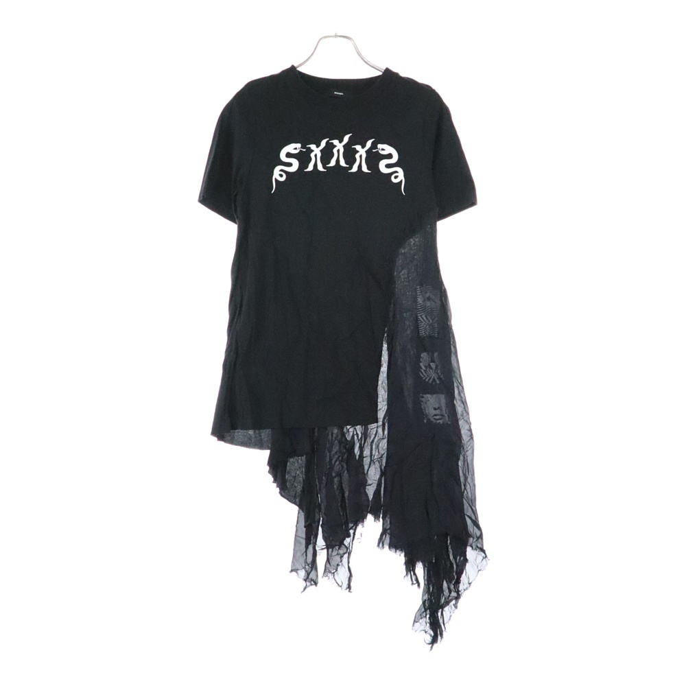 DIESEL ディーゼル 再構築 フロント プリント クルーネック 半袖Tシャツ カットソー チュニック ブラック拍卖