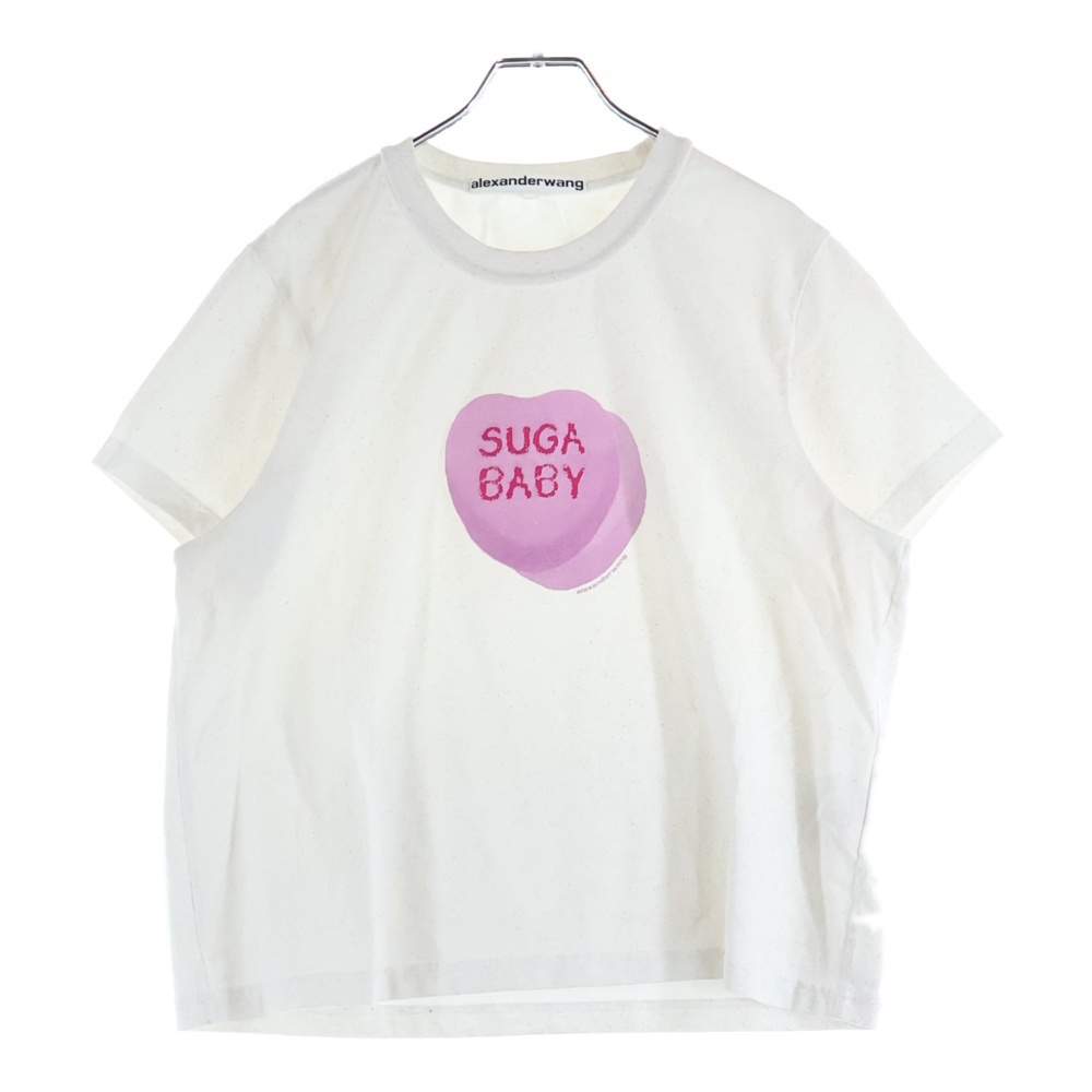アレキサンダーワン Suga Baby Tee Bright White シュガーベイビープリント グリッタークルーネック半袖Tシャツ カットソー レディース拍卖