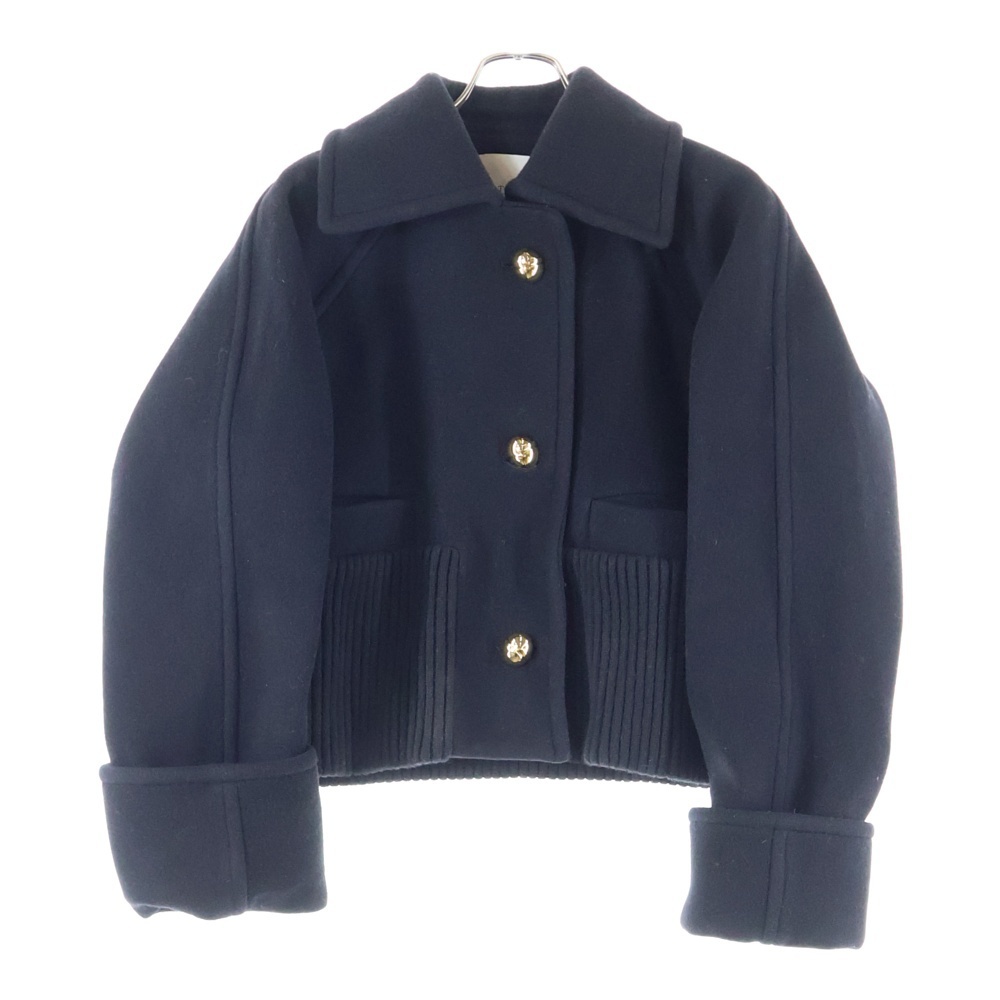 パトゥー ゴールドボタン クロップド ショート丈 ウール リブニット切り替え メルトン コート ジャケット レディース 24A-C0023-0183拍卖