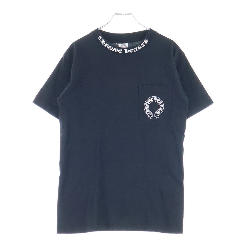 CHROME HEARTS クロムハーツ OLD NECK LOGO T-SHIRTS オールド ネックロゴ半袖カットソー 半袖Tシャツ ホースシューバッククロス ブラック拍卖