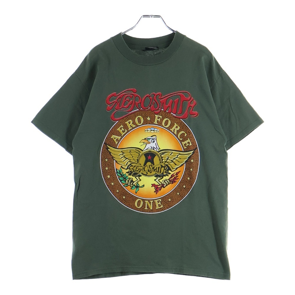 ヴィンテージ 90S VINTAGE AEROSMITH NOTHING CAN STOP THIS ROCK WORLD TOUR TEE エアロスミス 両面プリント 半袖Tシャツ カーキ拍卖