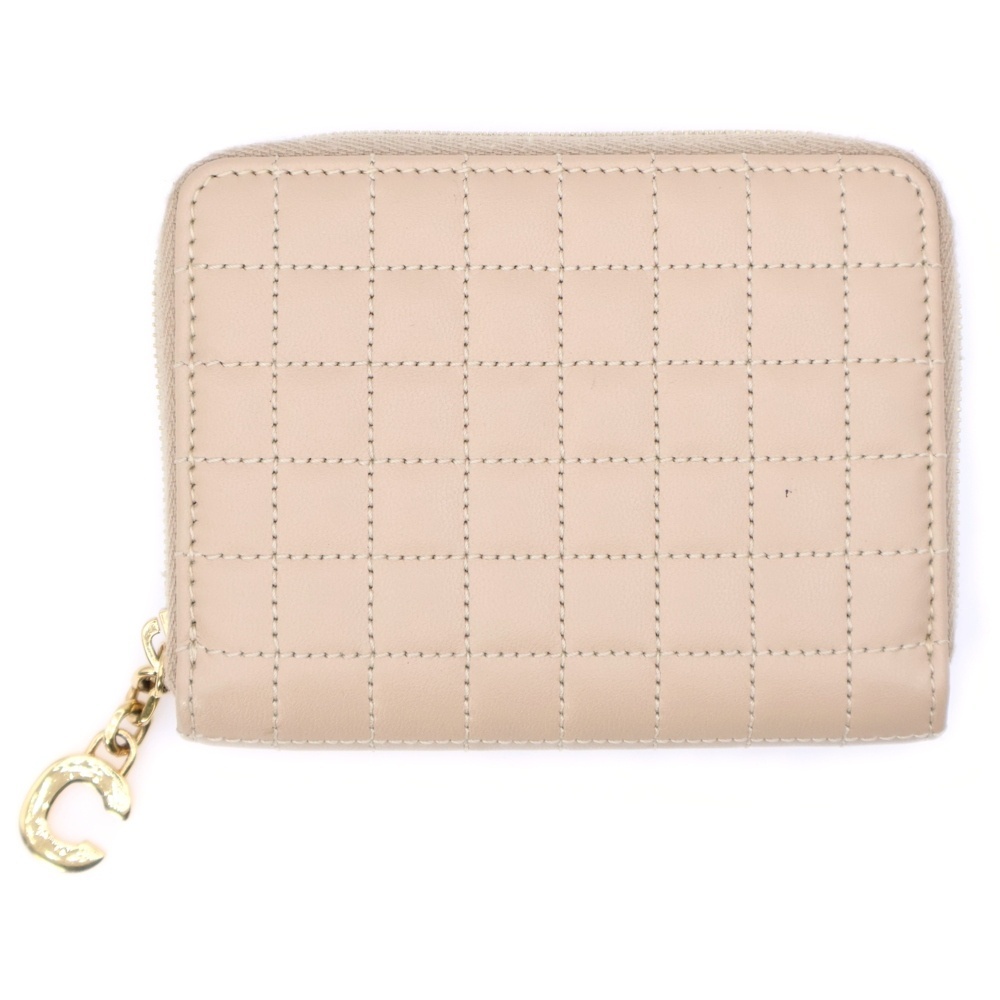 CELINE セリーヌ キルティング ゴールドCチャーム レザー コンパクトウォレット 財布 ベージュ S-IE-4188拍卖