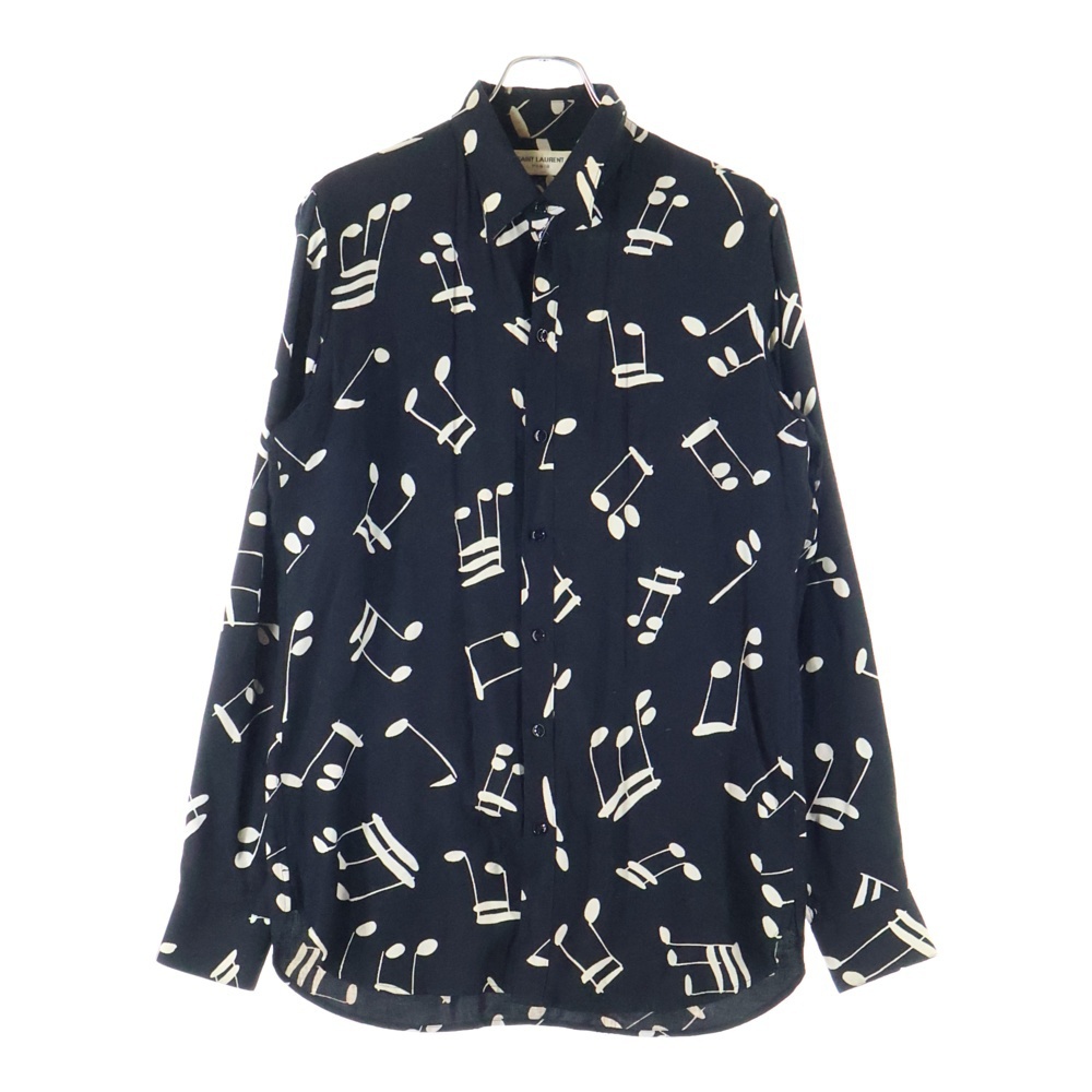 SAINT LAURENT PARIS サンローランパリ 16AW ミュージックノート レーヨン 長袖シャツ ブラック 437581 Y325N拍卖