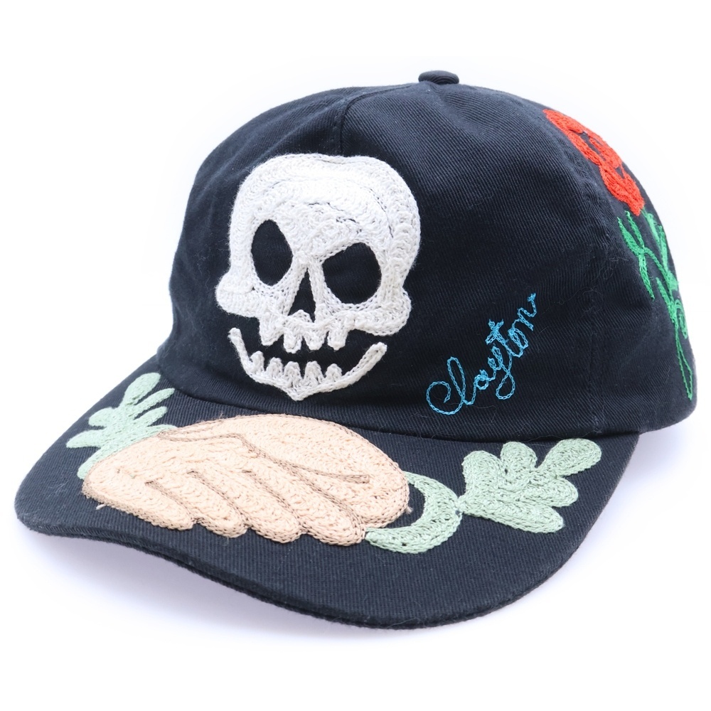 クレイトン パターソン SOLID SKULL chain stitch embroidery CAP ソリッドスカル フラワー刺繍 5パネルキャップ 帽子 ブラック拍卖
