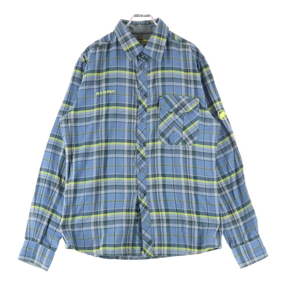 MAMMUT マムート ロゴ刺繍 長袖 チェックシャツ ブルー拍卖