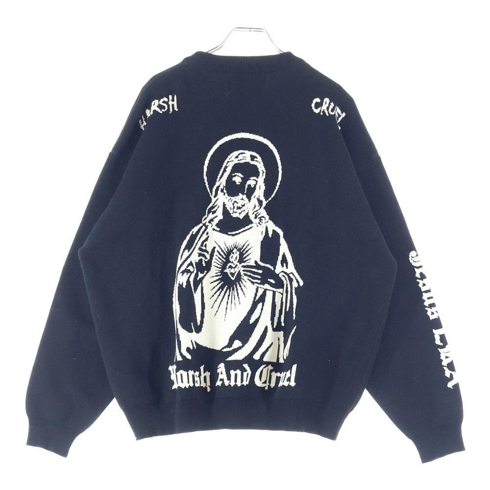 HARSH AND CRUEL ハーシュアンドクルーエル ロゴ刺繍 クルーネックニットセーター ブラック拍卖